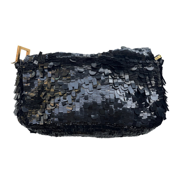 Fendi Baguette Multi-shape Black Sequins with Red Buckle