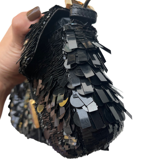 Fendi Baguette Multi-shape Black Sequins with Red Buckle
