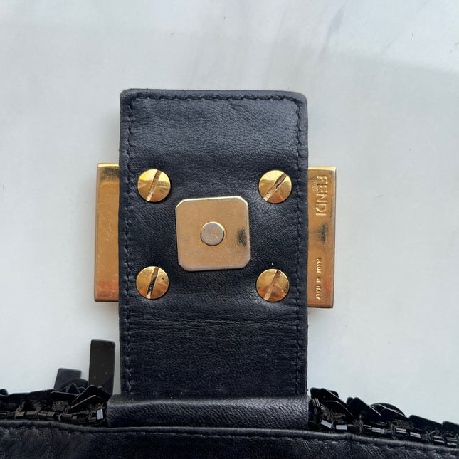 Fendi Baguette Multi-shape Black Sequins with Red Buckle