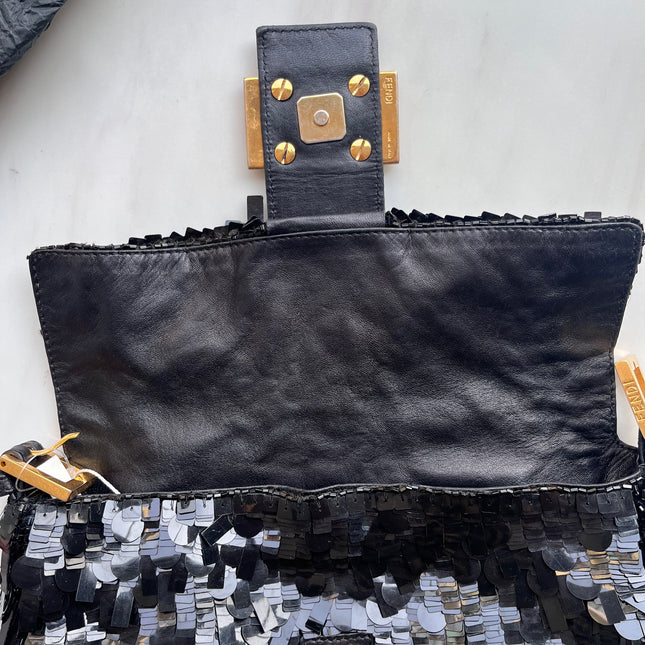 Fendi Baguette Multi-shape Black Sequins with Red Buckle