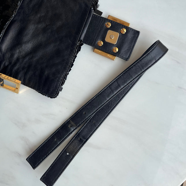 Fendi Baguette Multi-shape Black Sequins with Red Buckle