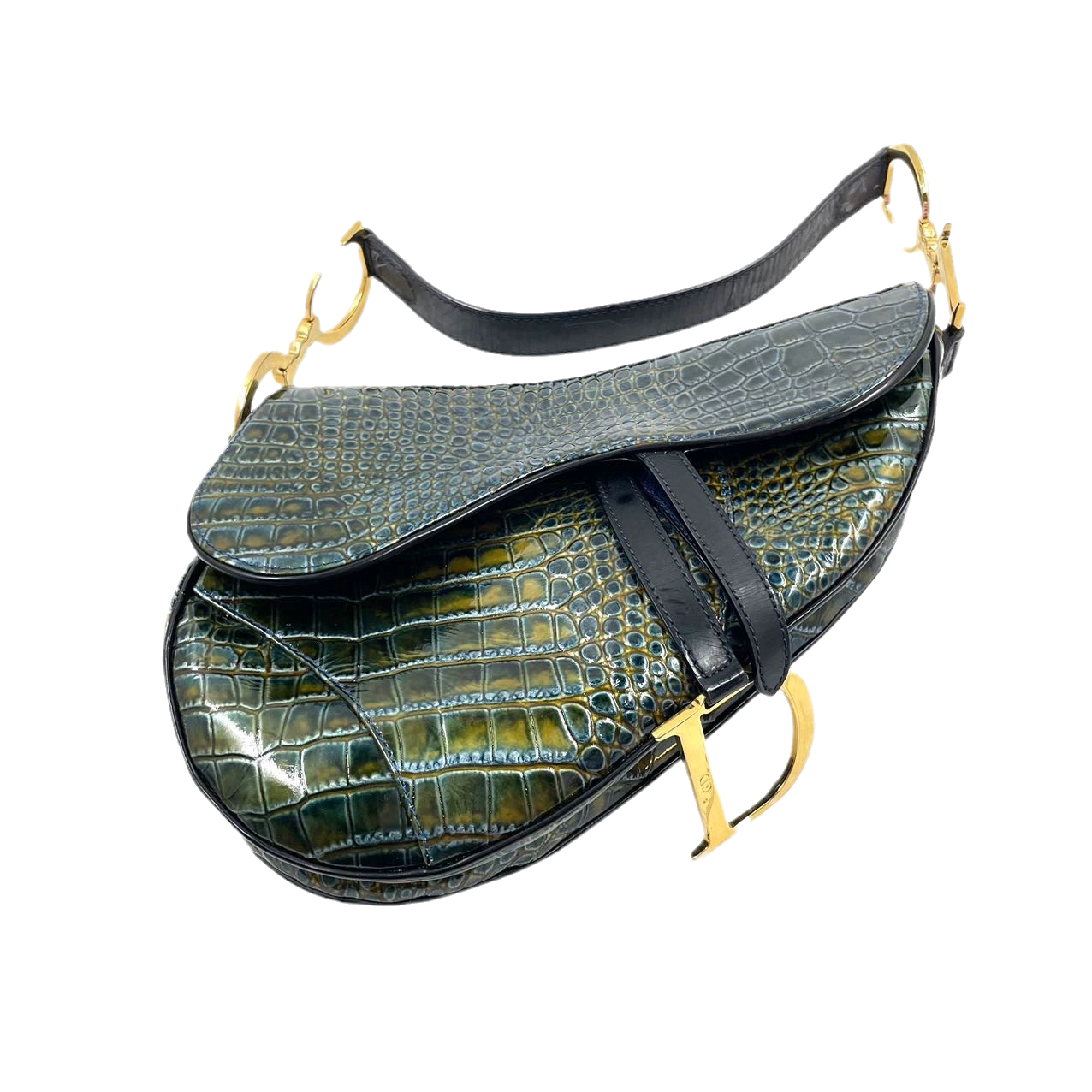 Sold Dior Saddle Green Medium Crocodile embossed Leather Handbag