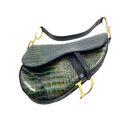 Sold Dior Saddle Green Medium Crocodile embossed Leather Handbag