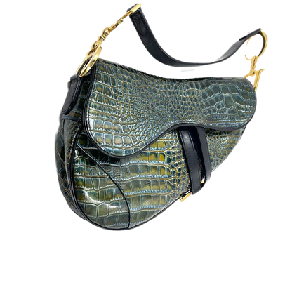 Sold Dior Saddle Green Medium Crocodile embossed Leather Handbag