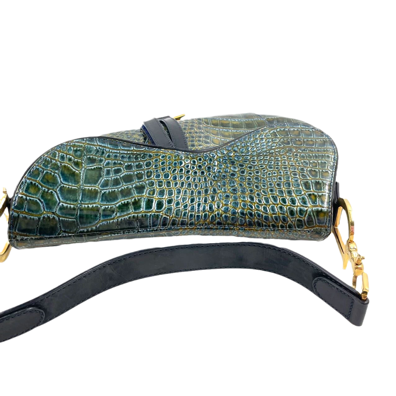 Sold Dior Saddle Green Medium Crocodile embossed Leather Handbag