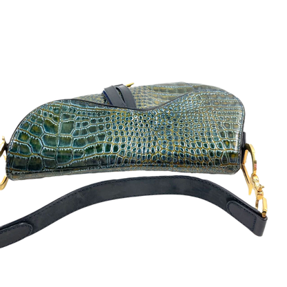 Sold Dior Saddle Green Medium Crocodile embossed Leather Handbag