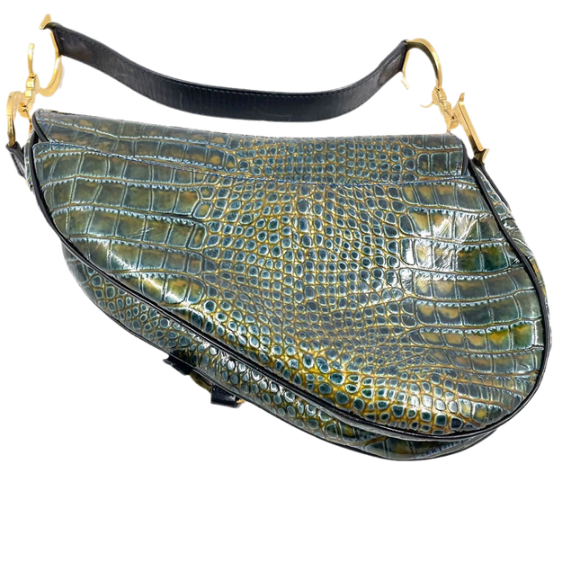 Sold Dior Saddle Green Medium Crocodile embossed Leather Handbag