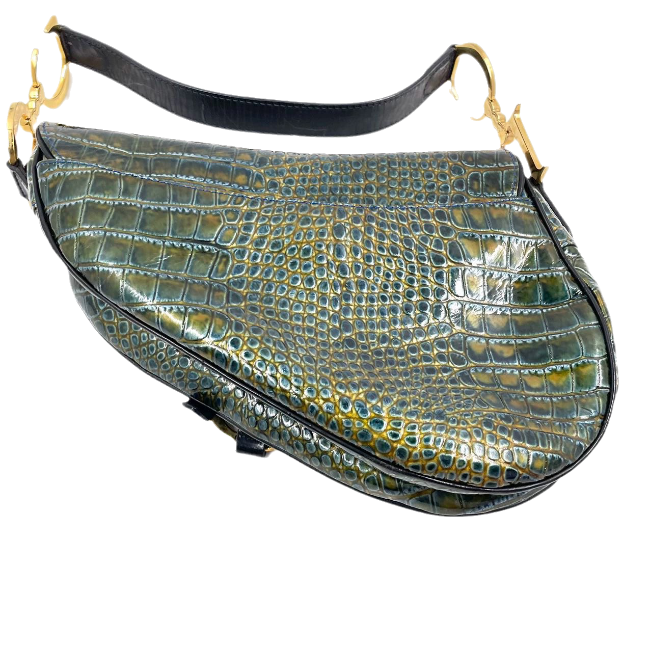 Sold Dior Saddle Green Medium Crocodile embossed Leather Handbag