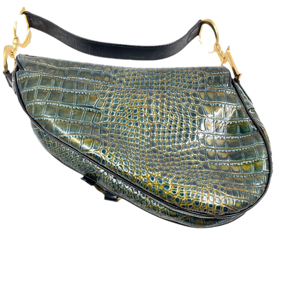 Sold Dior Saddle Green Medium Crocodile embossed Leather Handbag