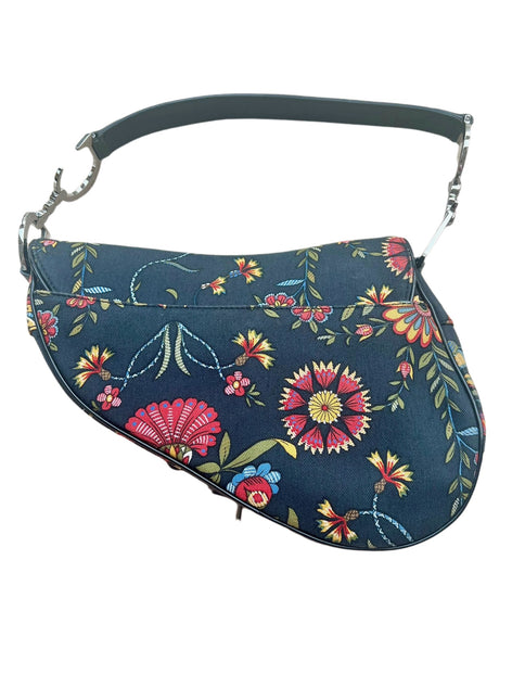 Dior Saddle Black Denim with Floral Embroidery John Galliano Design