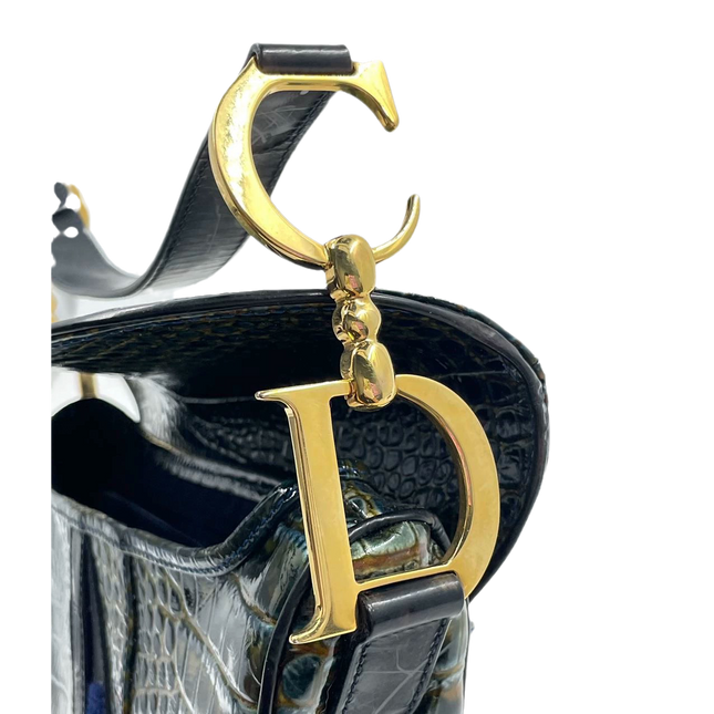 Sold Dior Saddle Green Medium Crocodile embossed Leather Handbag