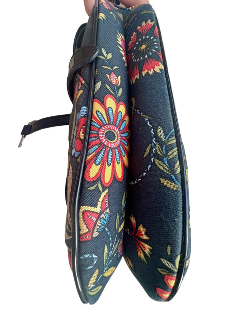 Dior Saddle Black Denim with Floral Embroidery John Galliano Design