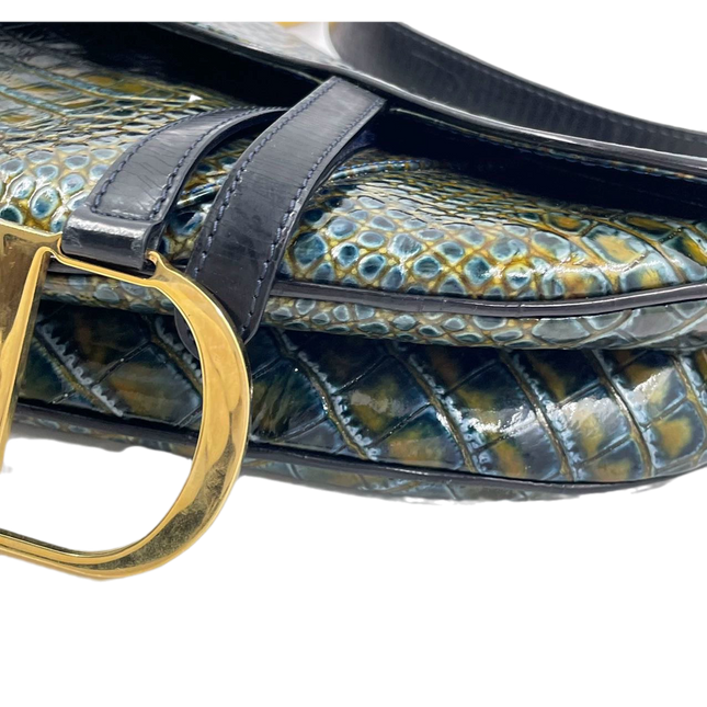 Sold Dior Saddle Green Medium Crocodile embossed Leather Handbag