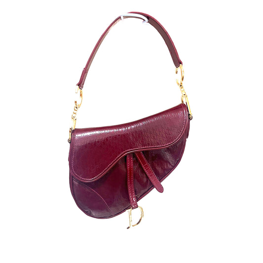 Dior Saddle Mini Vintage Shoulder Bag Burgundy Patent Leather
