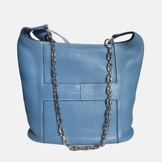 Hermès Taurillon Clemence Good News 28 PM Blue Jeans Hobo Crossbody Bag-Luxbags