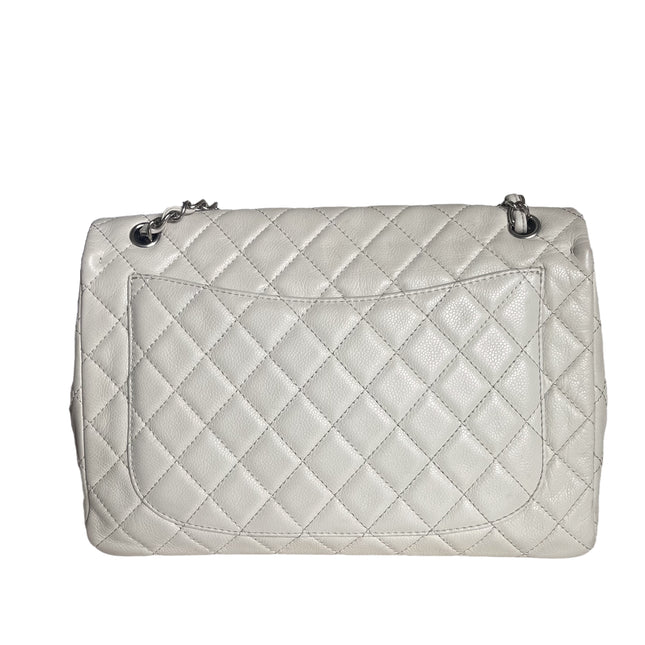 Sold Chanel Classic Flap Maxi Milk White Caviar Leather Silver-tone Hardware Giant CC Logo