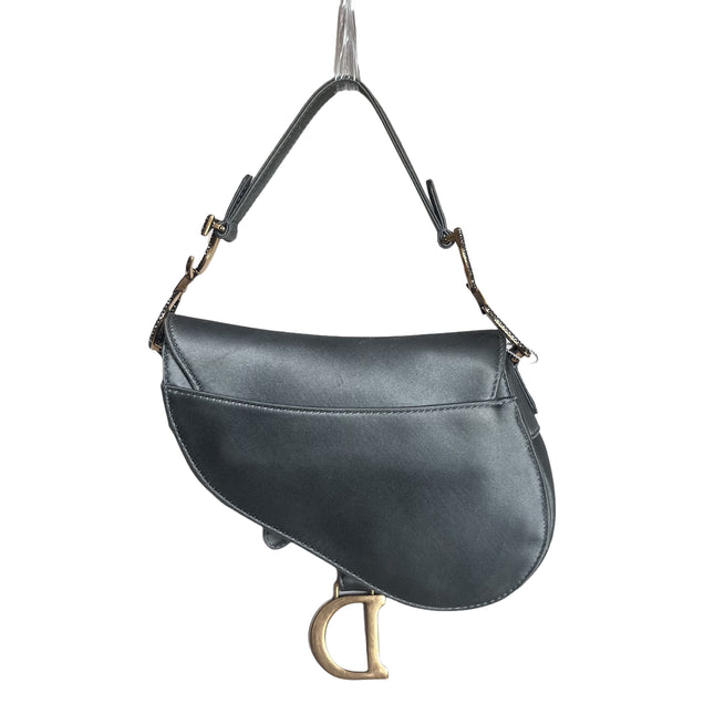 Sold Dior Saddle Mini Silk Blue Grey with Crystal Embedded Buckles