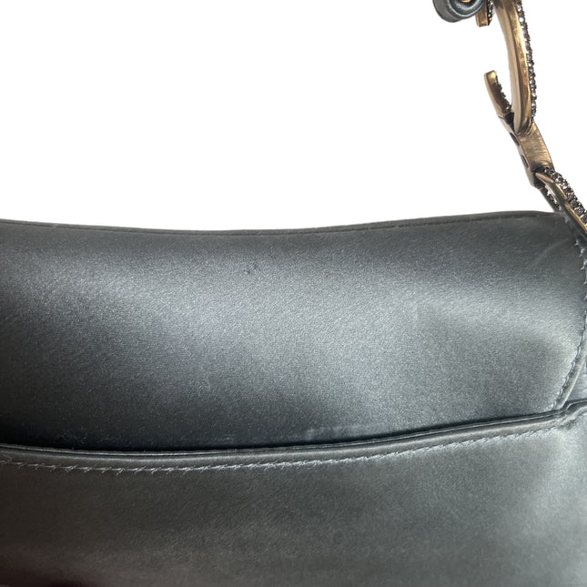 Sold Dior Saddle Mini Silk Blue Grey with Crystal Embedded Buckles