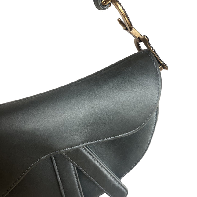 Sold Dior Saddle Mini Silk Blue Grey with Crystal Embedded Buckles