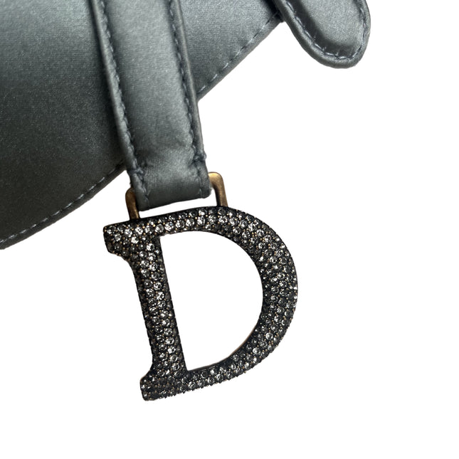 Sold Dior Saddle Mini Silk Blue Grey with Crystal Embedded Buckles
