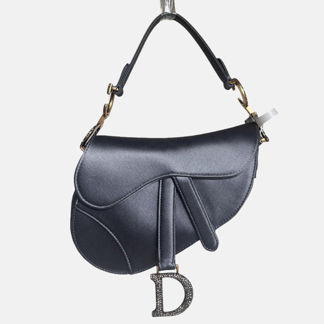Dior Saddle Mini Silk Blue with Crystal Embedded Buckles-Luxbags