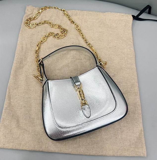 Gucci Jackie 1961 Mini Silver Lamé Leather Bag