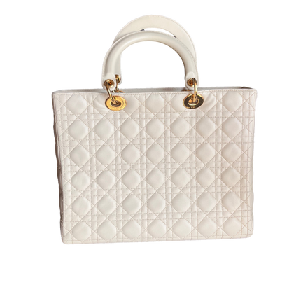 Sold Lady Dior Large Cream White Cannage Lambskin Leather handbag with Gold Hardware and Strap