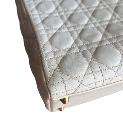 Sold Lady Dior Large Cream White Cannage Lambskin Leather handbag with Gold Hardware and Strap