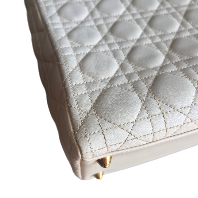 Sold Lady Dior Large Cream White Cannage Lambskin Leather handbag with Gold Hardware and Strap