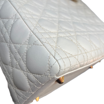Sold Lady Dior Large Cream White Cannage Lambskin Leather handbag with Gold Hardware and Strap