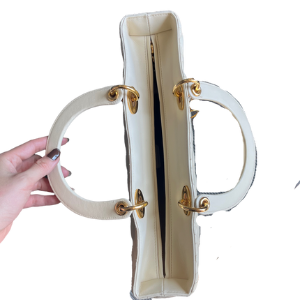 Sold Lady Dior Large Cream White Cannage Lambskin Leather handbag with Gold Hardware and Strap