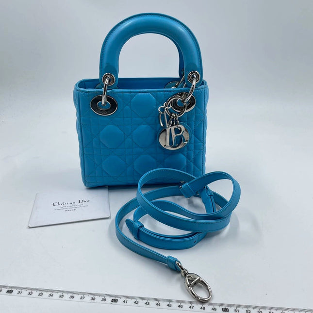 Sold Lady Dior Mini Teal Blue handbag Cannage Leather with strap