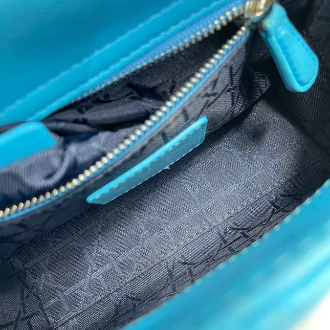 Sold Lady Dior Mini Teal Blue handbag Cannage Leather with strap