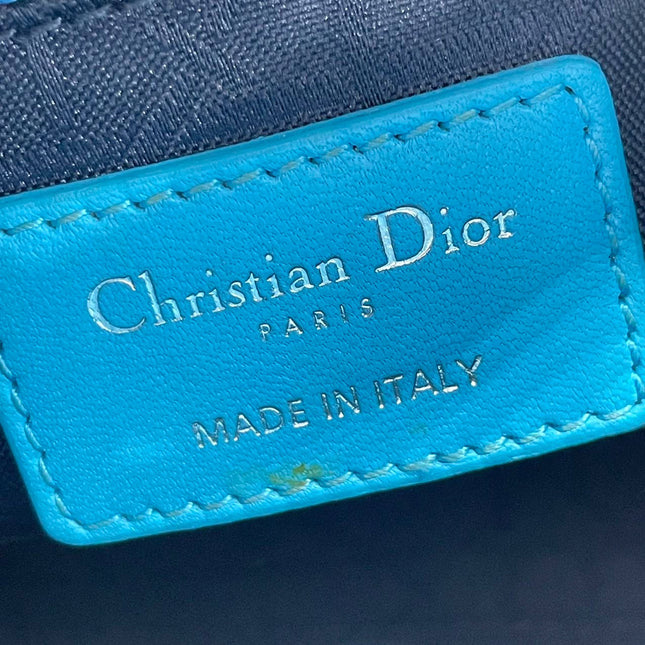 Sold Lady Dior Mini Teal Blue handbag Cannage Leather with strap