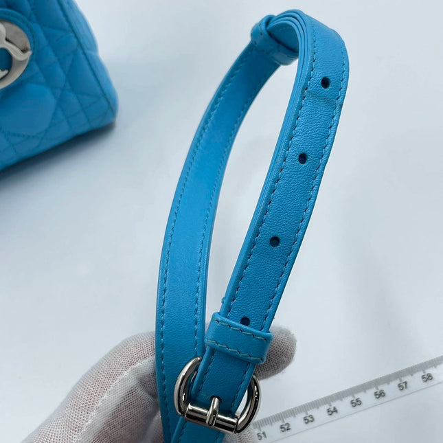 Sold Lady Dior Mini Teal Blue handbag Cannage Leather with strap
