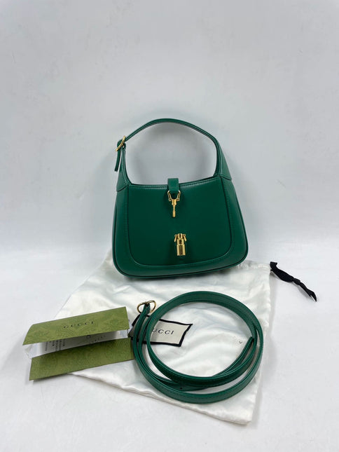 Sold Gucci Jackie 1961 Mini Handbag in Green Leather with Adjustable Strap