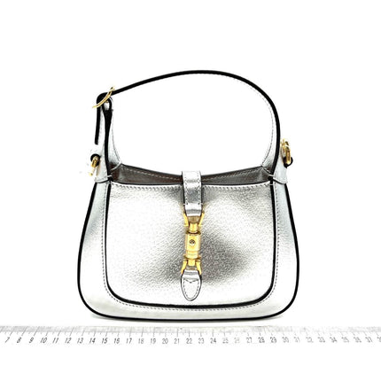 Sold Gucci Jackie 1961 Mini Silver Lamé Leather Bag with Chain Strap