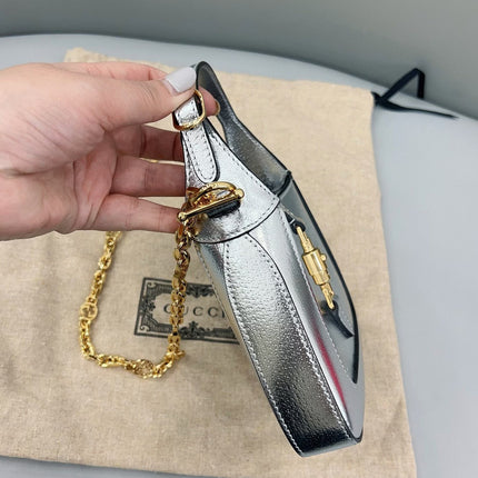 Sold Gucci Jackie 1961 Mini Silver Lamé Leather Bag with Chain Strap