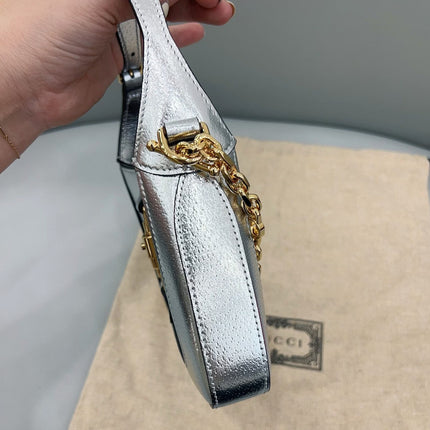 Sold Gucci Jackie 1961 Mini Silver Lamé Leather Bag with Chain Strap
