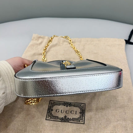 Sold Gucci Jackie 1961 Mini Silver Lamé Leather Bag with Chain Strap