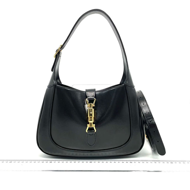 Gucci Jackie 1961 Black Leather Bag with Adjustable Strap-Luxbags