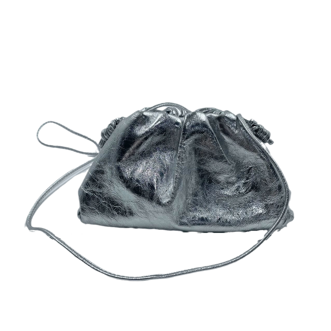 Sold Bottega Veneta Pouch Mini Silver Lambskin Leather