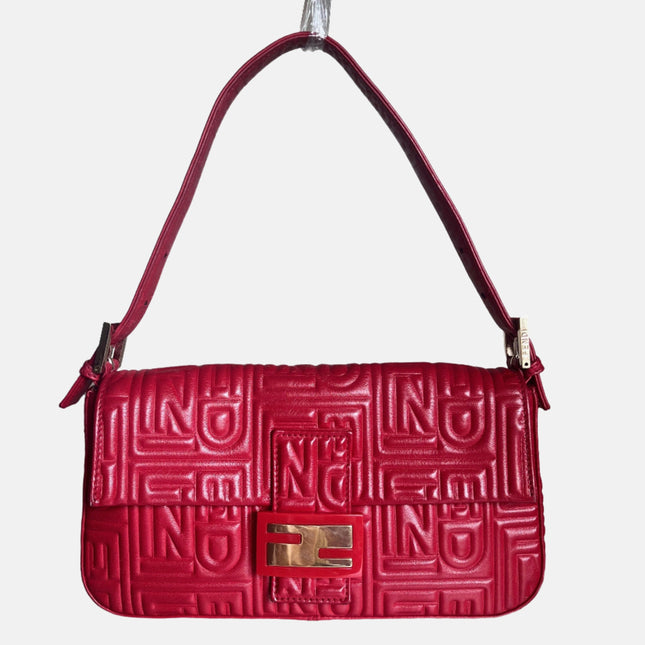 Fendi Baguette 1997 Re-edition 3D Embossed Red Leather Shoulder bag-Luxbags