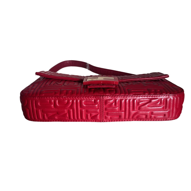 Fendi Baguette 1997 Re-edition 3D Embossed Red Leather Shoulder bag