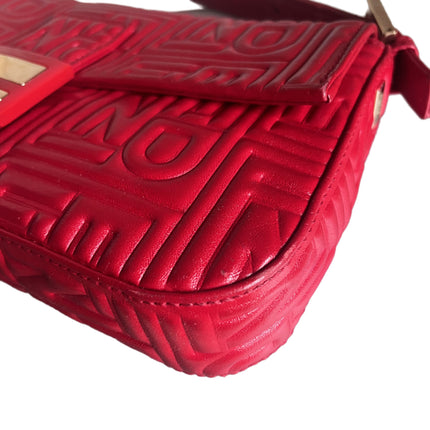 Fendi Baguette 1997 Re-edition 3D Embossed Red Leather Shoulder bag