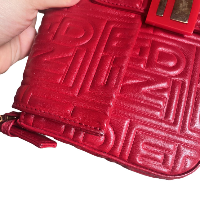 Fendi Baguette 1997 Re-edition 3D Embossed Red Leather Shoulder bag