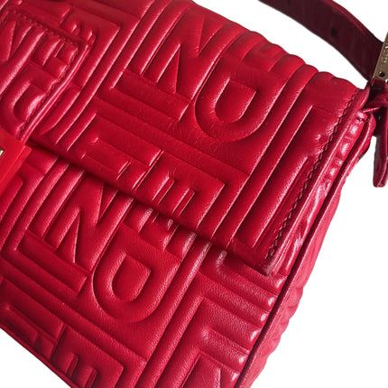 Fendi Baguette 1997 Re-edition 3D Embossed Red Leather Shoulder bag