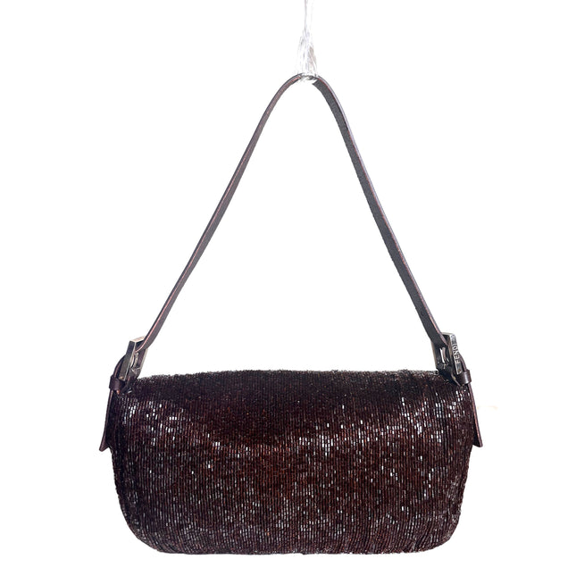Sold Fendi Baguette Vintage Dark Chocolate Brown Glitter Beads