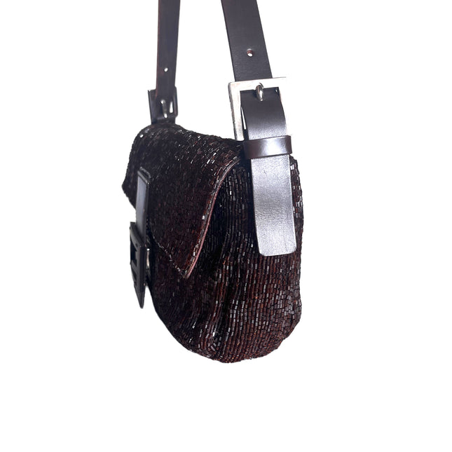 Sold Fendi Baguette Vintage Dark Chocolate Brown Glitter Beads