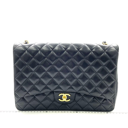 Chanel Classic Flap Maxi 2012 Black Lambskin Leather Double Flap with Gold Hardware-Luxbags